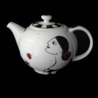 Teekanne "Für Dich soll´s rote Rosen regnen ... Frau mit grüner Kette "