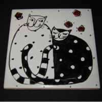 Kleine Kachel "Kuschelnde Katzen"