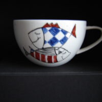 Milchkaffeeobere "Träumende Fische in Blau und Rot"