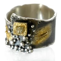 "Rohdiamant" Silberring  teilvergoldet, teilgeschwärzt