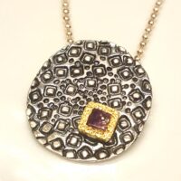 "Amethyst" (violett) Silberanhänger  - teilvergoldet, geschwärzt