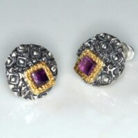 "Amethyst" (violett) Ohrstecker  Silber  teilvergoldet, geschwärzt