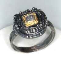 "Rohdiamant" Silberring  teilvergoldet, teilgeschwärzt