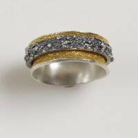 "drehbarer Ring im Ring" Silberring  teilvergoldet, teilgeschwärzt