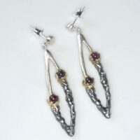 "Granat" Ohrstecker/hänger  Silber teilvergoldet, teilgeschwärzt