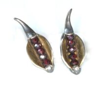 "Granat" Silberohrstecker  teilvergoldet