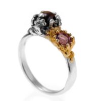 "Dunkle Perle und Amethyst" Silberring  teilvergoldet und geschwärzt