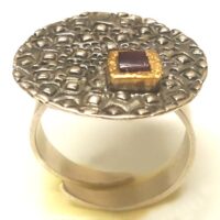 "Amethyst" (violett) Silberring  teilvergoldet, teilgeschwärzt