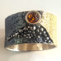 "Bernstein" Silberring teilgeschwärzt, teilvergoldet