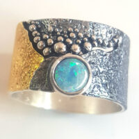 "Opal" Silberring teilgeschwärzt, teilvergoldet