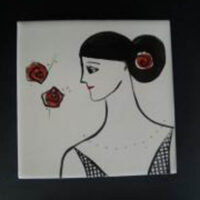 Kachel "Für Dich soll´s rote Rosen regnen" Frau mit Kette