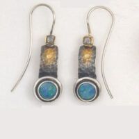 Ohrhänger  Silber teilplattiert und teilgeschwärzt mit Opal und Rohdiamant