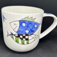 Großer Henkelbecher "Träumende Fische, blau"